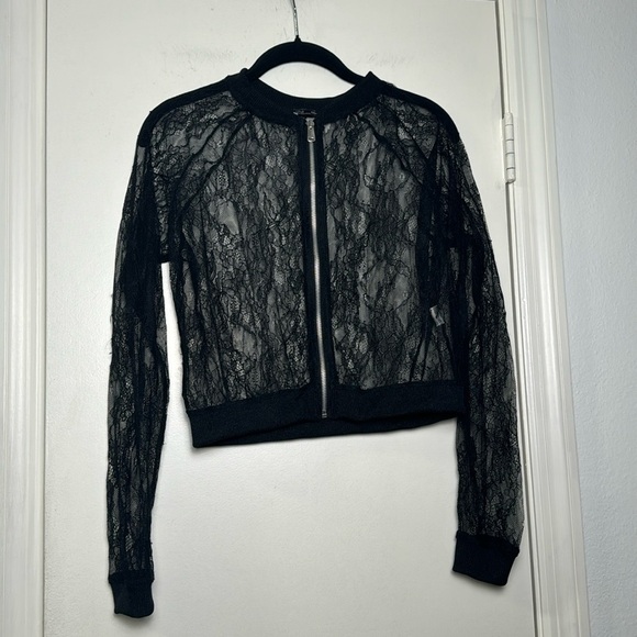 Feminine Fun Zara Zip Up Lace Bomber Jacket Size Small - Picture 1 of 6